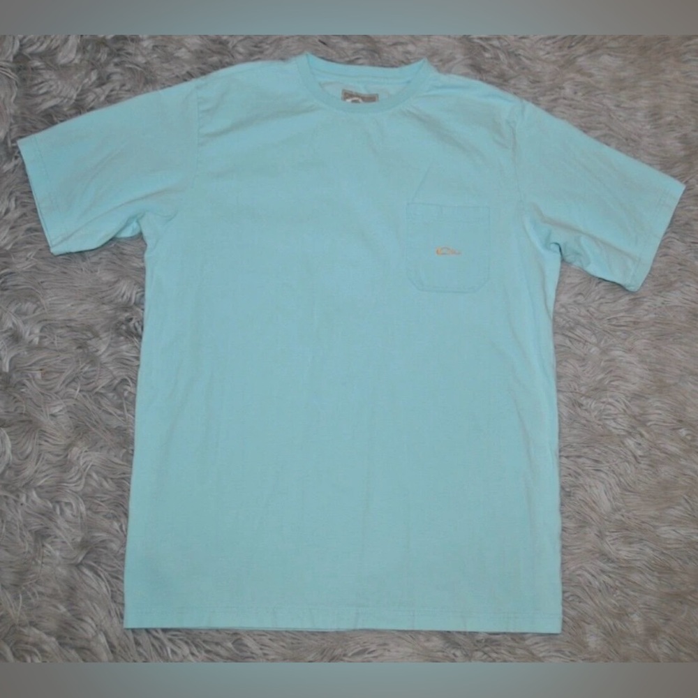 DRAKE WATERFOWL Aqua Crew Neck Pocket Logo Thick Cotton T Shirt size L Mens